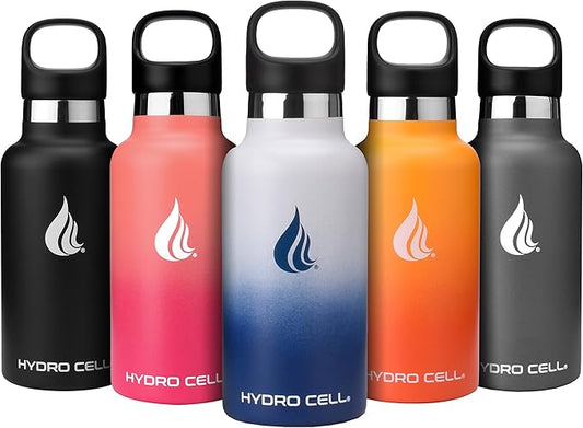 HYDRO CELL Stainless Steel Water Bottle with Straw & 2 Standard Mouth Lids (32oz 24oz 20oz 16oz) Keeps Liquids Hot or Cold w/Double Wall Vacuum Insulated Leak Proof Sport Design (Navy/White 16oz)