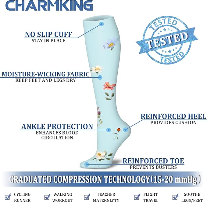 CHARMKING Compression Socks for Women & Men Circulation (8 Pairs) 15-20 mmHg is Best Support for Athletic Running,Hiking