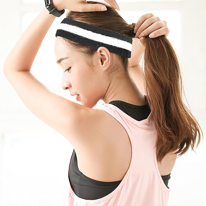 10 Pieces Striped Sweatbands and Striped Socks Set Headbands Wrist Sweat Bands for Men and Women Sports 80s 90s Fitness