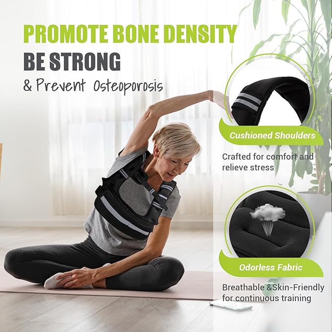 Adjustable Weighted Vest for Women,6-12lb U-Shaped Weight Vest with 6 Iron Sand Bags,Rucking Vest with Extended Shoulder Pads & Plus Pockets for Running, Walking and Strength Training