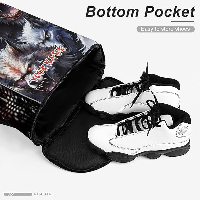 Custom Wolf Drawstring Backpack - Cute Cinch Sack, String Backpacks with Pocket for Women Men Kids Boys Girls for Gym Outdoor Sports Travel Athletic Drawstring Bag - Lightweight/Foldable