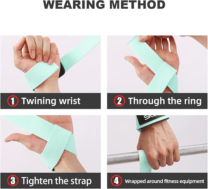 SKDK Cotton Hard Pull Wrist Lifting Straps Grips Band-Deadlift Straps with Neoprene Cushioned Wrist Padded and Anti-Skid Silicone - for Weightlifting, Bodybuilding, Xfit, Strength Training