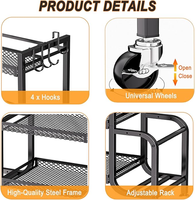Dumbbell Rack, Adjustable Weight Rack with Hooks and Rolling Wheels, Workout Equipment Storage, Home Gym Storage for Dumbbell Yoga Mat Foam Roller Kettlebells Resistance Bands