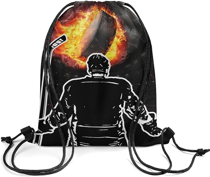 Hockey Drawstring Backpack - Cool Cinch Sack, String Backpacks for Kids Women Men Boys Girls for Gym Outdoor Sports Travel Athletic Drawstring Bag - Lightweight/Foldable