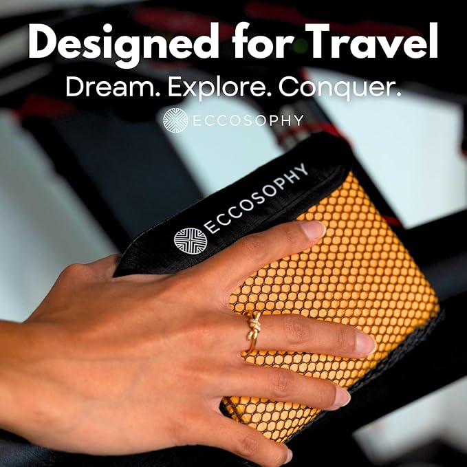 ECCOSOPHY Microfiber Beach Towel – Quick Dry Gym Towel, Highly Absorbent with Ribbed Texture, Lightweight – Ideal for Travel, Pool, Yoga, Fitness & Outdoor Adventures – 60x30 Creamsicle