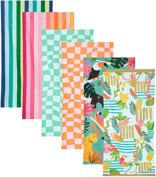 Dock & Bay Beach Towel - Quick Dry, Sand Free - Compact, Lightweight - 100% Recycled - Includes Bag - Wild Vibes - Set of 6 - Large (160x90cm, 63x35)