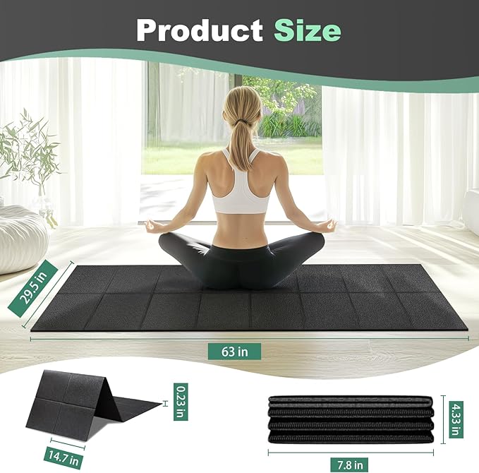 Treadmill Mat, Exercise Equipment Mat 63"x30", 1/4" Thick, Foldable Non-Slip Waterproof Surface for Walking Pad, Stationary Bike, Elliptical, Carpet & Hardwood Floor Protection, Noise Reduction