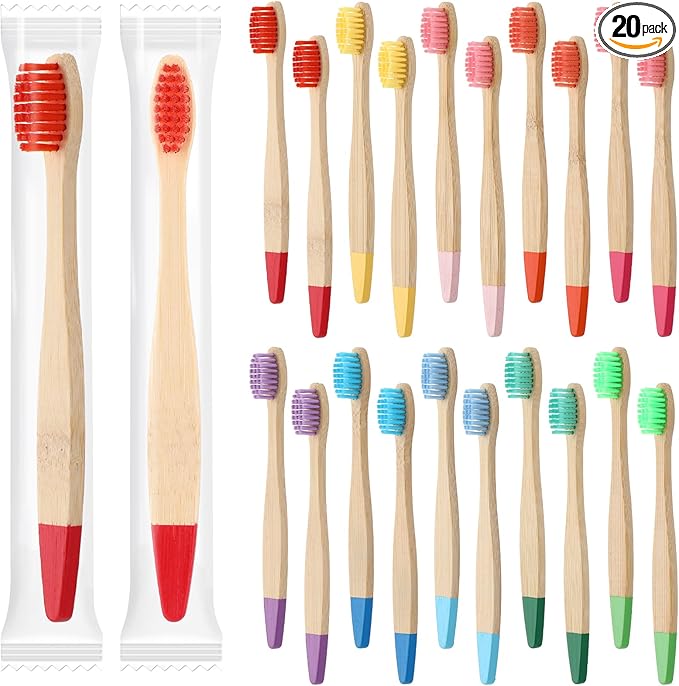 20 Pieces Kids Bamboo Soft Bristles Toothbrushes Toddler Toothbrush Manual Travel Toothbrushes for Kids Children Home School Travel Teeth Oral Dental Care, 5.7 Inch, Individually Wrapped