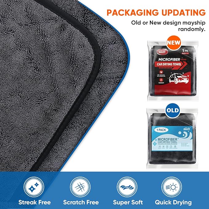 HOMEXCEL Car Drying Towel (36"x 24"), 1200GSM Ultra Absorbent Car Cleaning Cloth, Streak-Free Microfiber Drying Towel, Great for Cars, Trucks, SUVs, RVs, Motorcycles