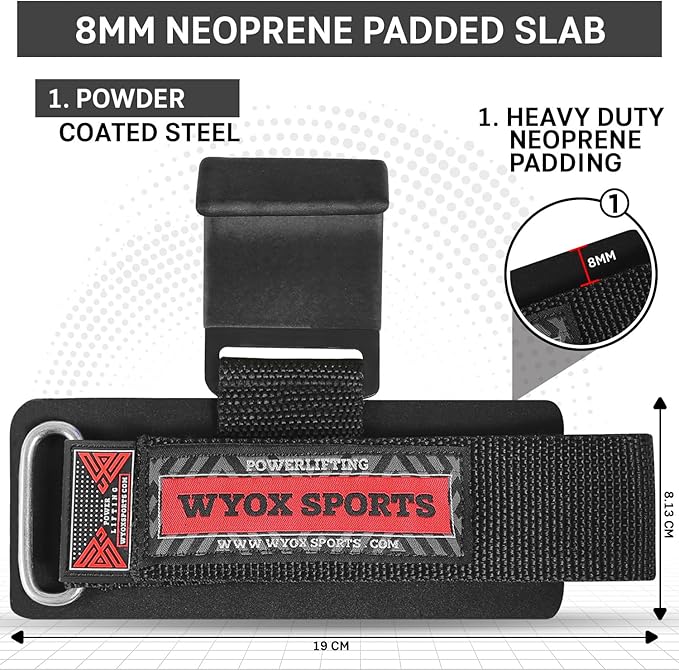 WYOX Weight Lifting Hooks for Men & Women (Pair) – Heavy Duty Wrist Support Straps with Hooks for Deadlifts, Pull Ups, Shrugs – Gym Lifting Straps with Grip Assist for Weightlifting & Strength Training