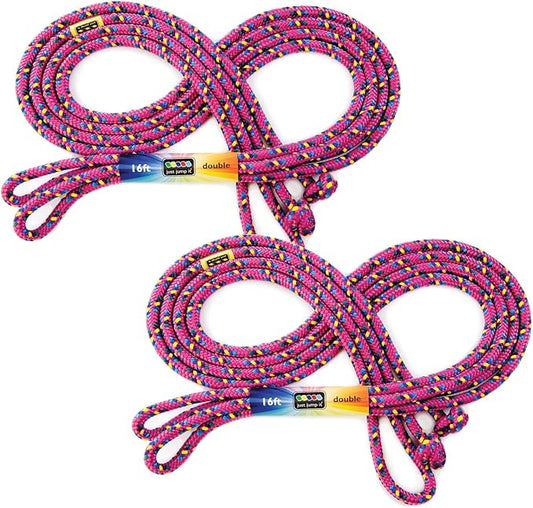 Just Jump It 16' Foot Jump Rope 2 Pack - Long Jump Ropes for Double Dutch - Outdoor Jump Ropes for Kids and Adults to Play Family Games & Exercise
