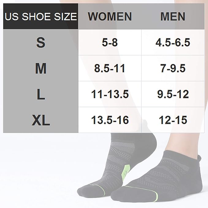 CS CELERSPORT 6 Pack Men's Running Ankle Socks with Cushion, Low Cut Athletic Tab Socks