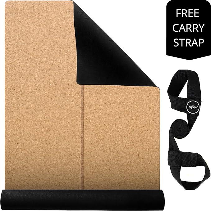 Ultimate Cork Yoga Mat – Non-Slip Ultra-Premium Cork | Thicker, Longer & Wider for Extra Comfort | 100% Natural Grip & Eco Friendly | Optional Alignment Lines | For Yoga, Bikram & Hot Yoga