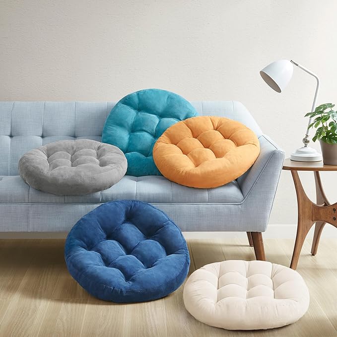 Degrees of Comfort Meditation Floor Pillow, Round Large Pillows Seating for Adults, Tufted Corduroy Cushion for Living Room Tatami, Beige 22 Inch