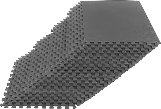 EVA Foam Mat Tiles 24-Pack - 96 SQ FT of Interlocking Padding for Garage, Playroom, or Gym Flooring - Exercise Mat or Baby Playmat by Stalwart (Gray)