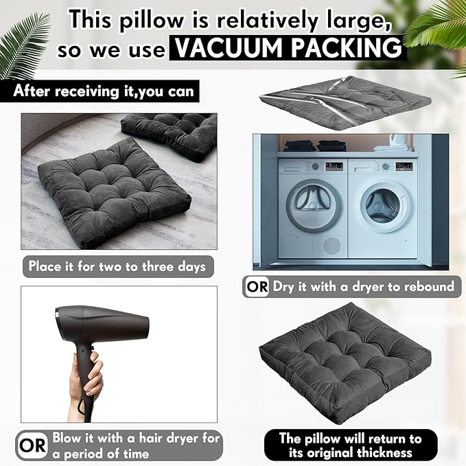 Jerify Floor Pillow Cushions 22 x 22 Inch Round Square Large Meditation Floor Pillow for Classroom Adult Meditation Picnic Party Cushion for Seating Gift Christmas(Square,Dark Grey,4 Pcs)