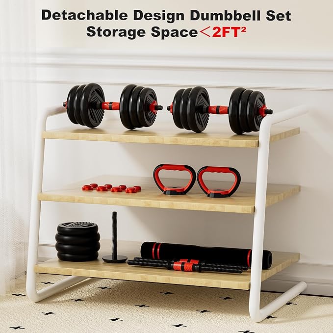 Adjustable Dumbbell Set, 10/20/30/45/70/90lbs Free Weight Set with Connector, 4 in1 Dumbbells Set Used as Barbell, Kettlebells, Push up Stand, Fitness Exercises for Home Gym Suitable Men/Women