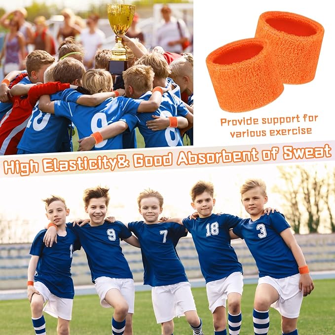 Leyndo 72 Pcs Wrist Sweatbands Bulk for Kids Field Day Cotton Terry Sweat Bands Sports Fan Wristbands Kids for Summer Camp Student Football Team Competition Party