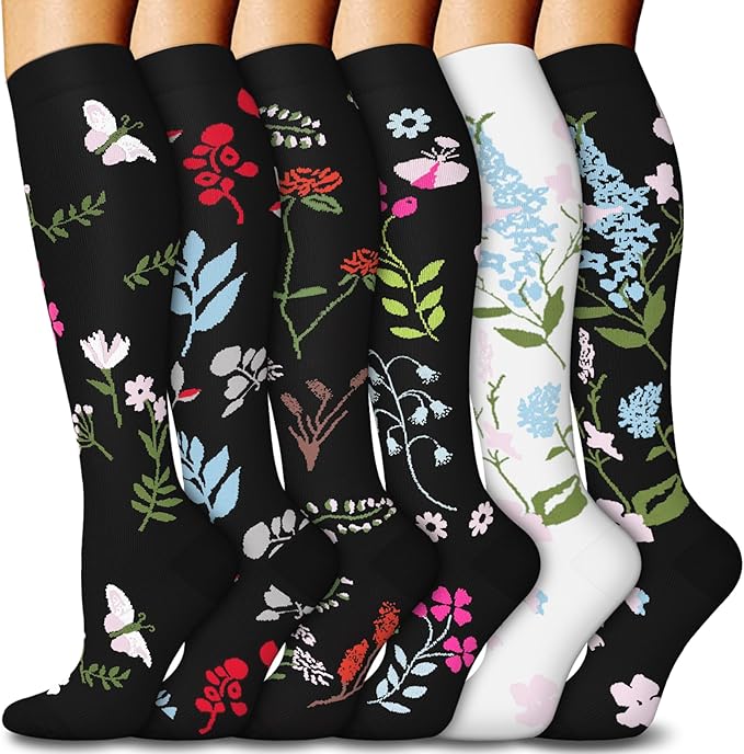 FuelMeFoot 6 Pairs Compression Socks for Women & Men 15-20mmHg Graduated Support Knee High Socks for Nurses, Travel, Athletic