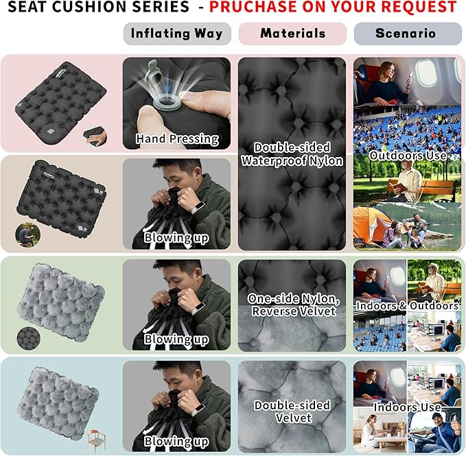 EULANT Inflatable Push-Press Seat Cushion,Lightweight Camping Air Sitting Pad,Portable Travel Air Cushion for Stadium Seat,Bleacher,Hiking,Climbing,Office,Airplane Car, Upgraded-blue