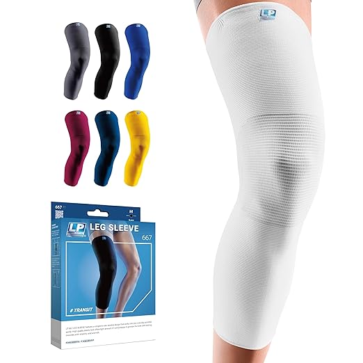 LP SUPPORT 667 Compression Sleeve Leg Full Length for Sports, Cycling, Running, Basketball, for Men Women (White, XL, 1pcs)