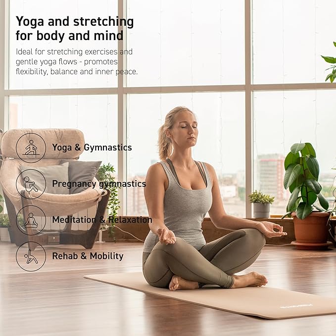 Yoga Mat Premium Non Slip Thick – Extra Comfortable Exercise Mat for Home Workouts, Pilates, Stretching & Gym – Cushioned NBR Foam, Gym Mat with Strap, for Women & Men