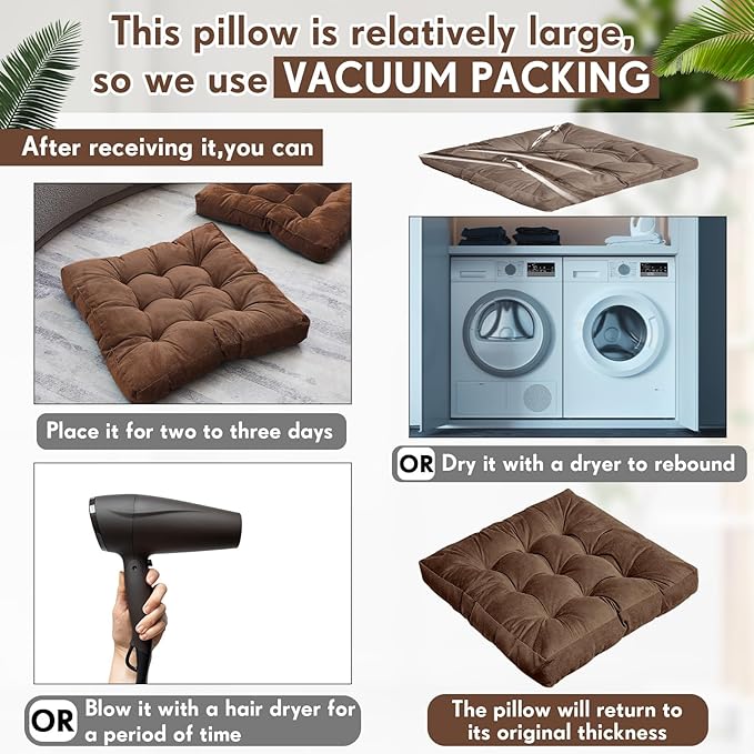 Jerify Floor Pillow Cushions 22 x 22 Inch Round Square Large Meditation Floor Pillow for Classroom Adult Meditation Picnic Party Cushion for Seating Gift Christmas(Square,Brown,4 Pcs)