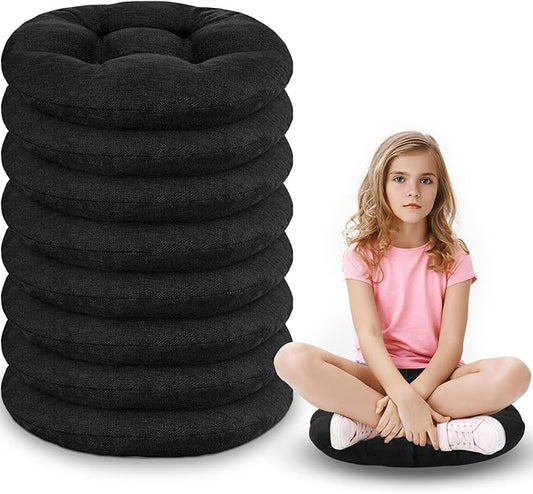 Fumete 8 Pcs 16 Inch Round Floor Cushions for Kids and Toddlers, Flexible Seating Classroom Furniture Floor Pillow for Home, Daycare, Preschool, Yoga and Meditation (Black)
