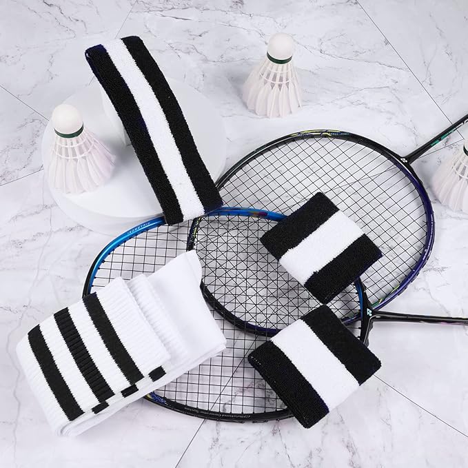 ONUPGO 5 Pieces Sweatbands Striped Socks Set Sports Headband Wristbands High Tube Socks 80s Accessories Costumes