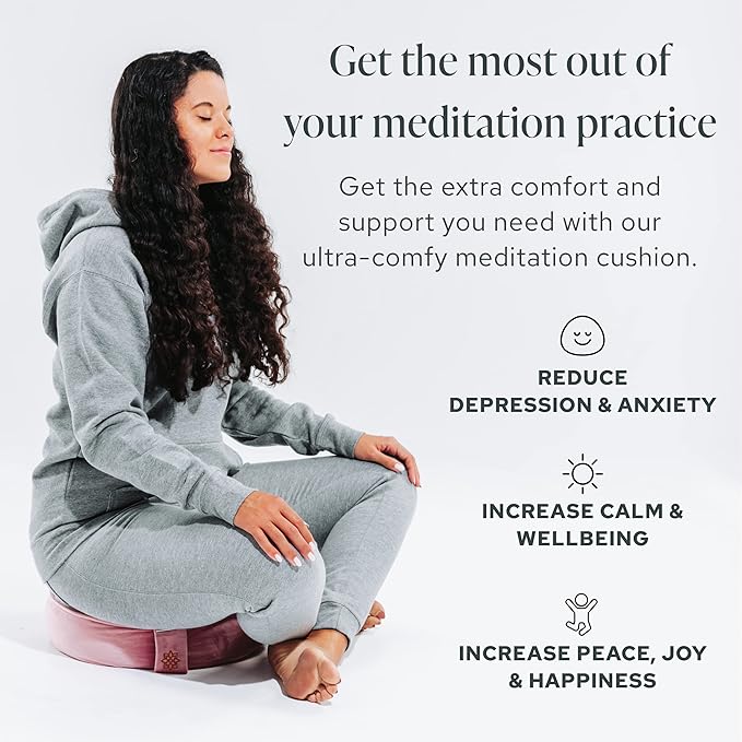 Mindful Modern Velvet Meditation Cushion | Luxe Zafu Yoga Floor Pillow Seat | Posture Support | Buckwheat Hull Filled | Large Round Cushion with Removable Washable Cover + Carry Handle