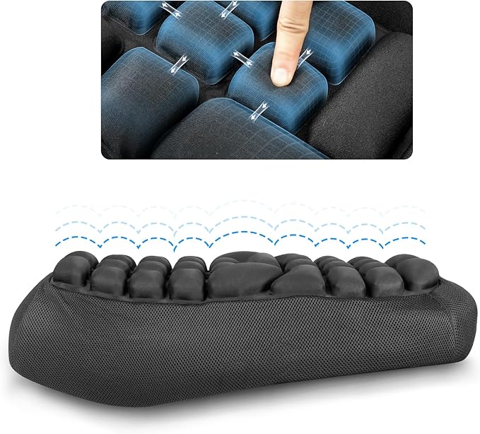 JFT Motorcycle Seat Cushion Air Pad, Pressure Relief Ride Motorcycle Air Cushion Large for Cruiser Touring Saddles, Shock-Absorbing Motocycle Seat Air Pad for Long Time Riding (Black)