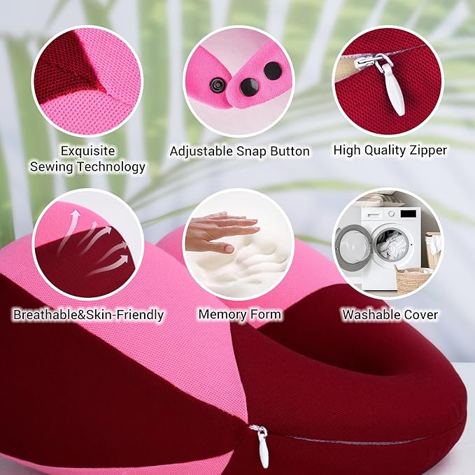 COOLBEBE Kids Travel Neck Pillow 2PCS Softly Double Support Neck Pillow for Car & Airplane, Traveling Gifts for Toddler & Children(Blue & Pink)