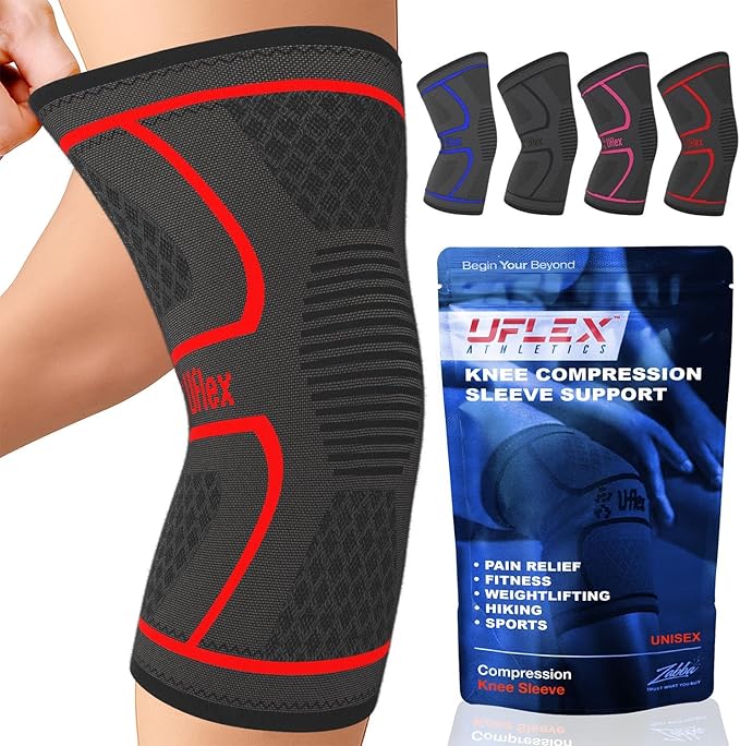 UFlex Athletics Compression Knee Brace for Women & Men Knee Sleeves Support for Sports, Running, Weightlifting, Arthritis, Meniscus Tear, ACL, Hiking, Recovery Support & Fitness