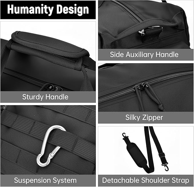 Duffle Bag for Men Women, Gym Bags & Tactical Duffle Bag with Shoe Compartment, Weekender Overnight Bag for Travel Workout, Black