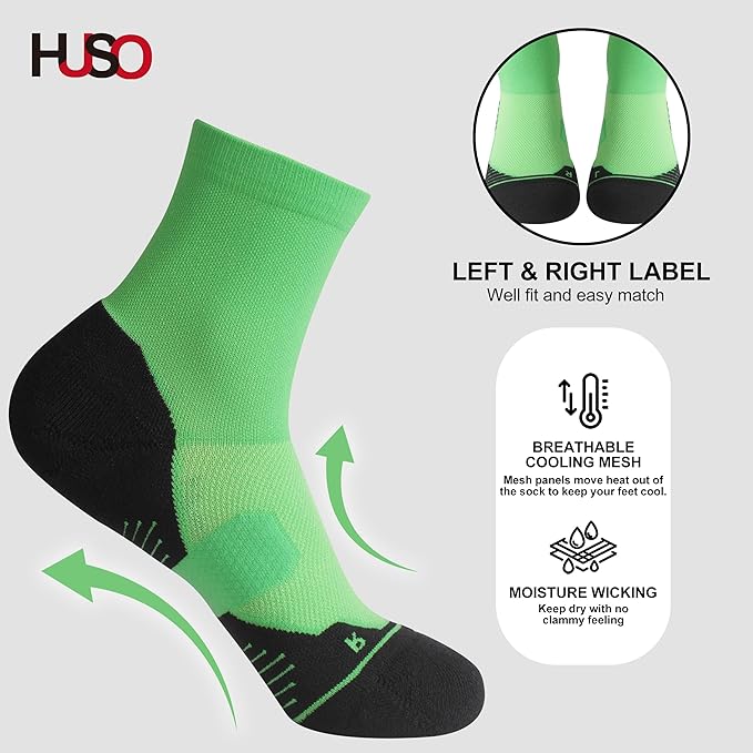 HUSO Compression Ankle Running Socks: Athletic Socks for Men Women with Cushion,Work Hiking Basketball Sport Socks 3 Pairs