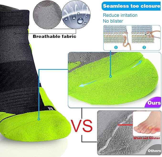 Hylaea No Show Running Athletic Anti-Blister Wicking Coolmax Socks, Seamless Anti-odor