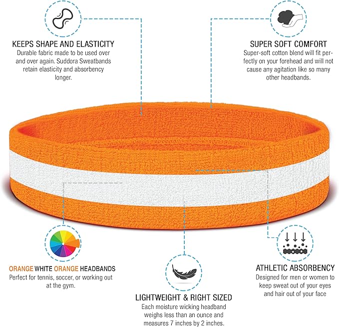 Suddora Striped Sweatband Set, Moisture Wicking 2 Wristbands and 1 Headband, Breathable Athletic Sweat Bands for Sports, Costumes & Cosplay, Matching Bands to Wear with Jersey