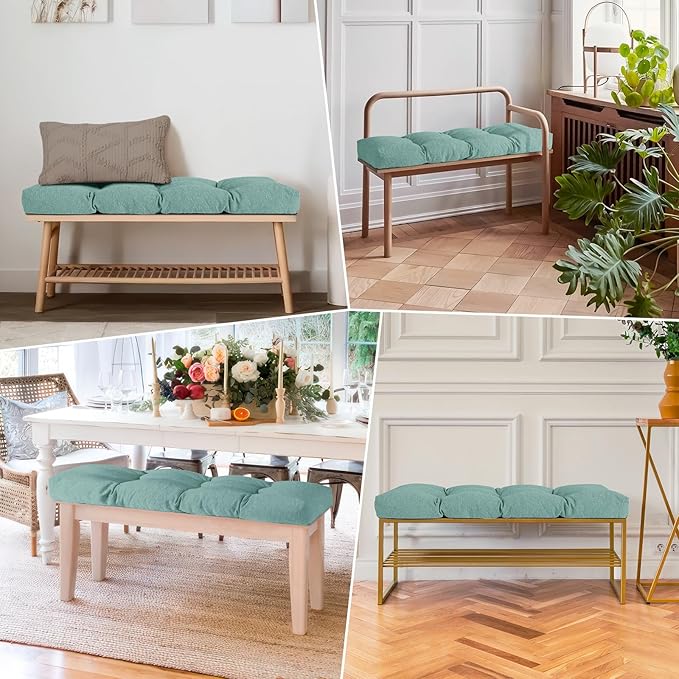 Bench Cushion 42 Inch - Polyester Brushed, High-Density Foam, Non-Slip Bottom, Soft Durable Indoor Tufted Long Seat Cushion for Window Garden Furniture (Light Green, 42x16x4 Inch)