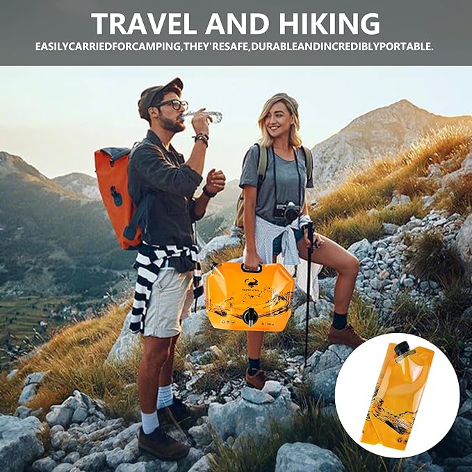 Collapsible 8L Water Storage Bag, BPA-Free Portable Folding Water Jug with Adjustable Faucet, Leakproof Emergency Water Bag for Camping, Hiking, Riding, Outdoor Sport (Orange, 4)