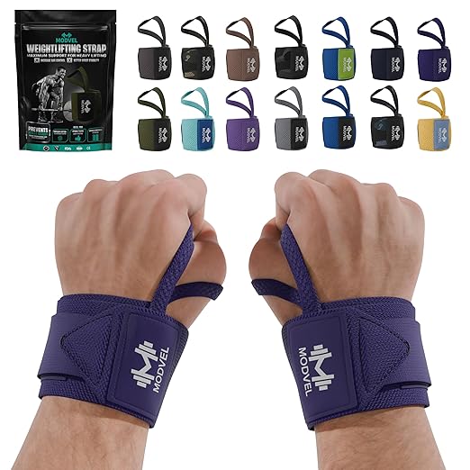 Modvel Adjustable Wrist Wraps for Gym & Lifting – Thick, Breathable Support Straps for Wrist Stability, Comfort & Grip – Ideal for Weight Training, CrossFit & Gym Workouts – Purple (2-Pack)