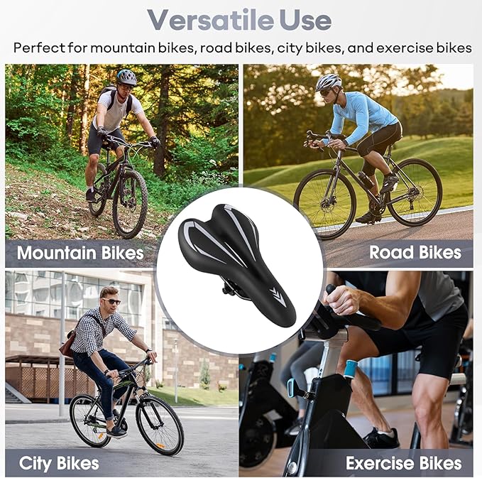 New Gel Bike Seat for Men & Women, Mjkeomo Waterproof Bicycle Seat Breathable Mountain Bike Saddle Gel Bicycle Saddle for MTB, BMX, Road Bike, City Bikes, Exercise Bikes