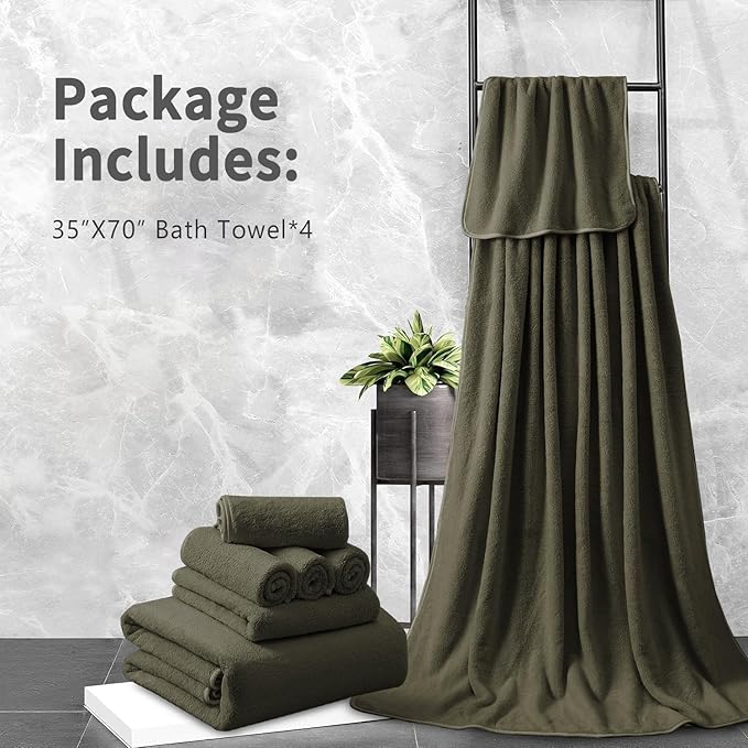 Extra Large Bath Sheet 4 Piece (35"x70")-Ultra Soft Oversized Bath Towel,Bath Sheet Towel Set for Bathroom Hotel,Highly Absorbent Quick Dry Shower Towel Set for Adults,Bathroom Towel-Brown