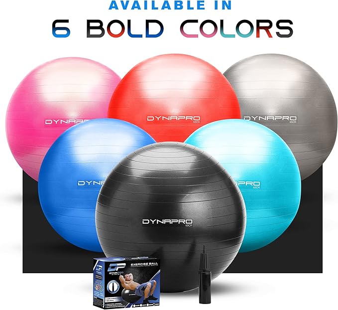 DYNAPRO Exercise Ball Extra Thick Eco-Friendly & Anti-Burst Material Supports over 2200lbs, Stability Ball for Home, Yoga, Gym, Birthing, Physio, Swiss, Physical Therapy or Pregnancy