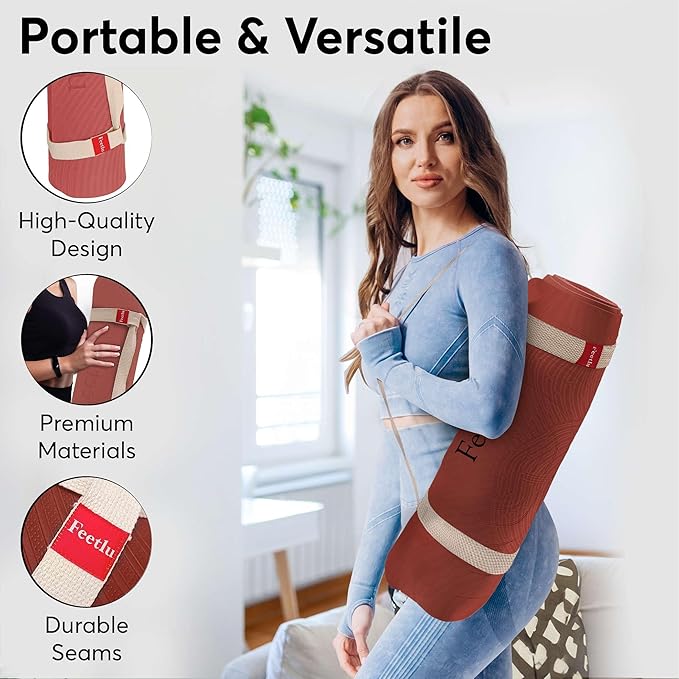 Extra Thick 12mm Exercise Mat – Non-Slip, Joint-Friendly & Cushioned Fitness Mat for Yoga, Pilates & Floor Workouts – Durable, Supportive & Includes Feetlu Classic Strap