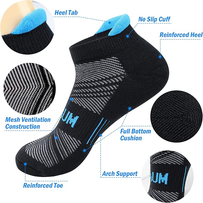 BIOAUM Cushioned Men's Ankle Socks, 6 Pairs Cotton Athletic Sport Breathable Low Cut Socks for Running Size 8-9.5/10-13/12-14