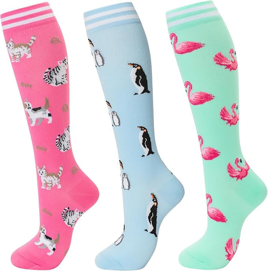 fenglaoda Compression Socks for Women Men Knee High 3 Pairs Support for Nurses, Travel, Circulation, Athletic, Pregnancy