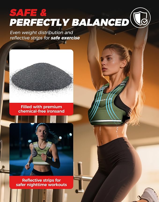 BAGAIL Adjustable Weighted Vest, 4-10lb/12-18lb/20-32lb Rucking Vest for Women & Men with 6 Weights & Large Pocket, Weight Vest for Home Workouts, Running, Walking and Strength Training