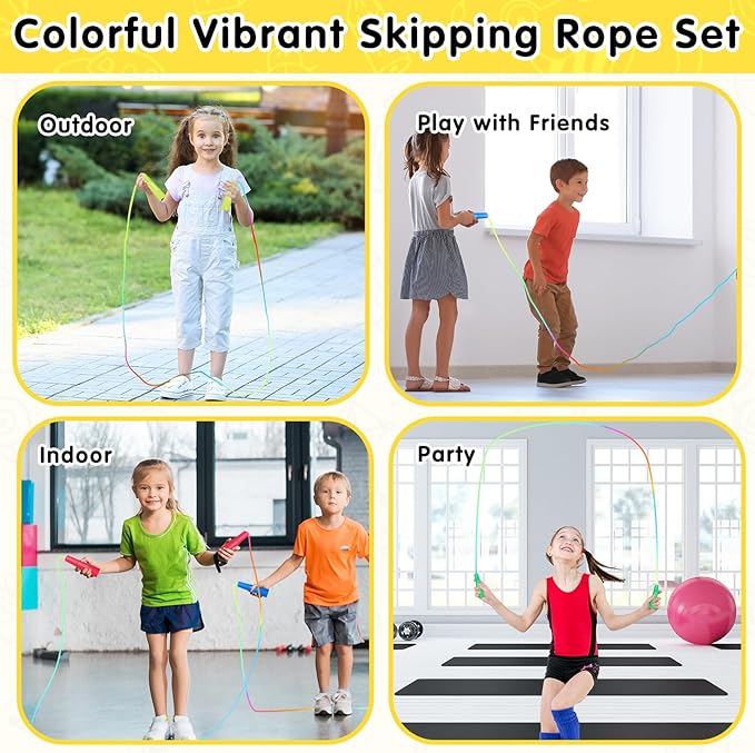 Jeffbaubl 10 Pack Jump Rope for Kids, 7.2Ft Kids Rainbow Jump Rope, Adjustable Jumping Ropes with Plastic Handles, Skipping Ropes for Boys Girls Outdoor Activity Party Favors
