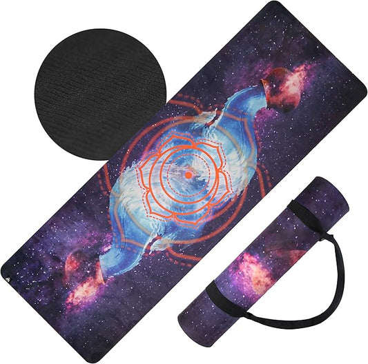 𝑯𝑰𝑮𝑯𝑻𝑶𝑷 Vegan Suede Yoga Mat – Sacral Chakra/Water Flow Design, Extra Thick 1/4” (6mm), Sweat-Grip Surface – Perfect for Yoga, Hot Yoga, Pilates & Sweaty Workouts - Free Strap Included