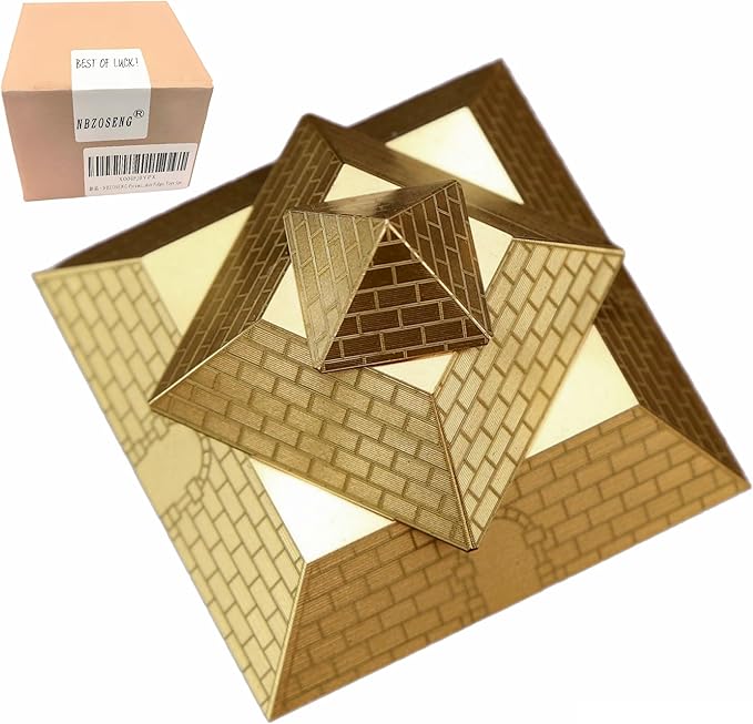 NBZOSENG® Rotating Pyramid Fidget Toy, Solid Brass Metal Desk Decor for Office & Home, Stress Relief & Anxiety Relief Gadget for Adults, Cool Focus Tool for ADHD Autism (Gold Luxury Executive Gift)